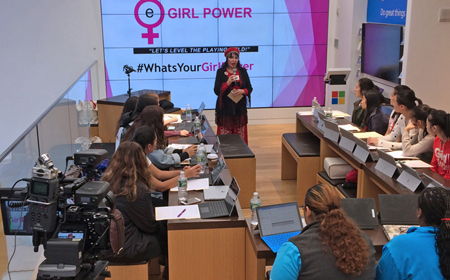 Keynote Speaker Loreen Arbus mentors girls at the eGirl Power Youth Leadership Summit